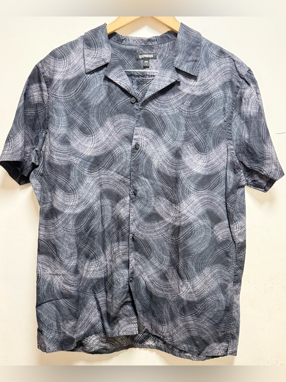 Express Black and Gray Swirl Short Sleeve Button-Up Shirt